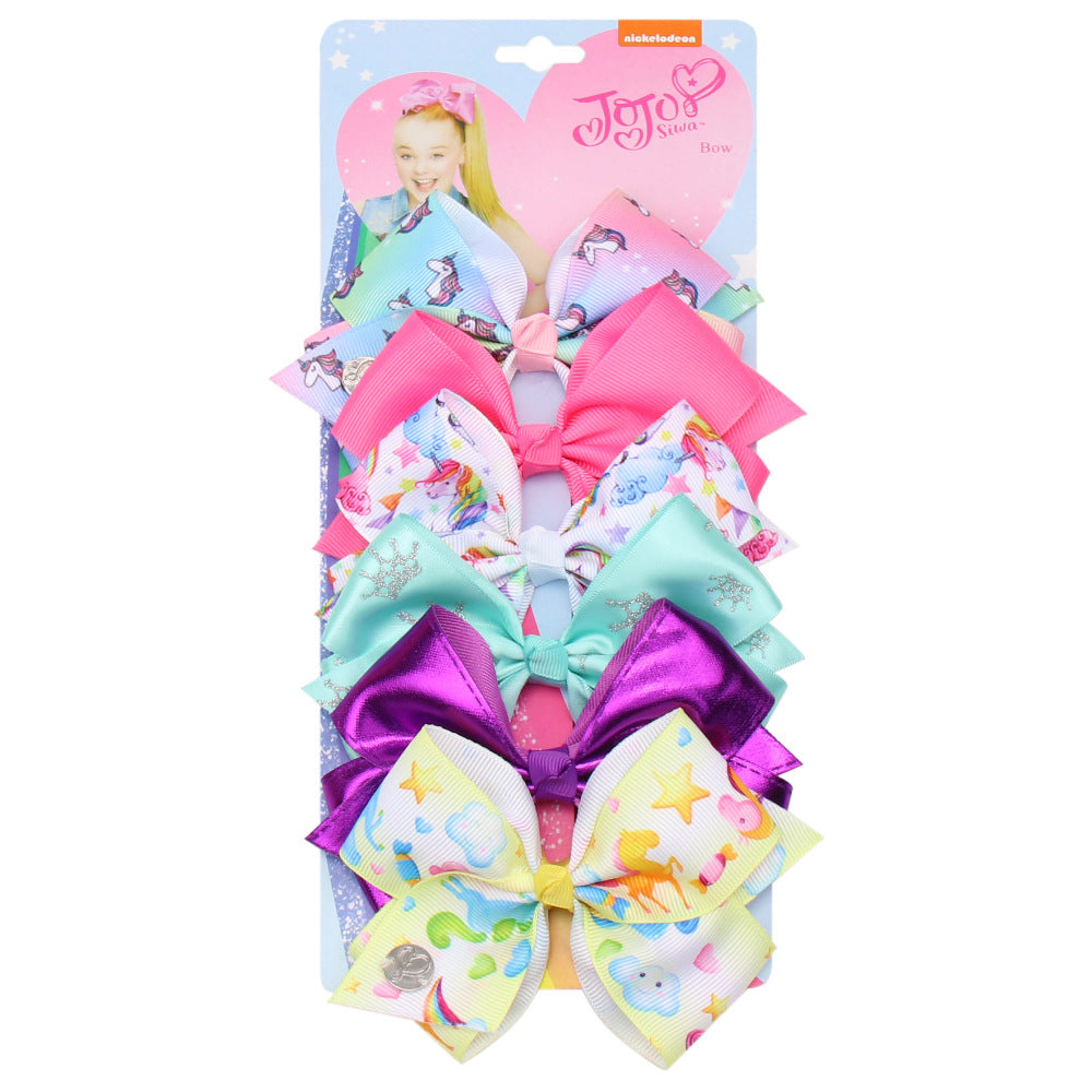 Wholesale 5-inch  bow hairpin set 6-color one-card children' s hairpin headdress